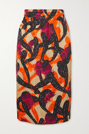 Orange Solidos shirred printed poplin skirt | Dries Van Noten | NET-A-PORTER