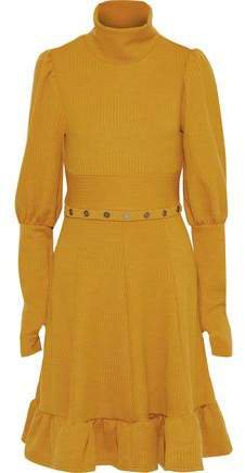 Baker Shonna Button-embellished Ribbed-knit Turtleneck Dress