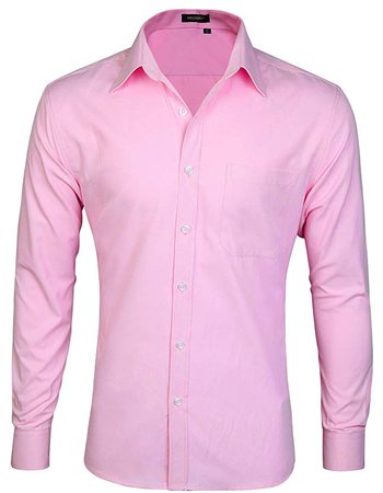 HISDERN Men's Formal Dress Shirt Long Sleeve Cotton Solid Button Down Regular Fit Shirts for Men Pink at Amazon Men’s Clothing store