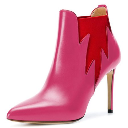 Pink and Red Chelsea Boots Stiletto Heel Fashion Ankle Boots for Work, Date | FSJ