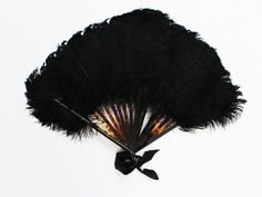 Black Ostrich Feather Fan - Burlesque Showgirl Feather Fan - Vintage 1940s Art Deco Era Fan