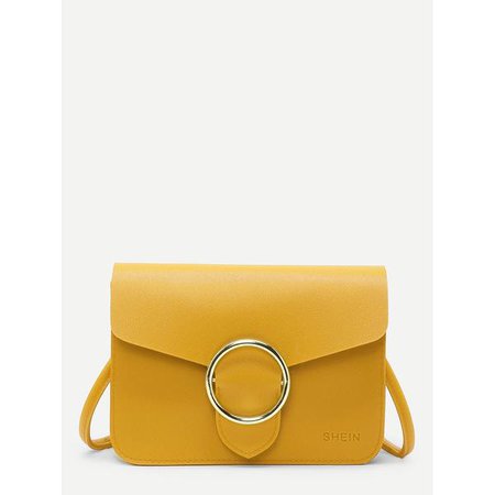 Fashiontage - Yellow Buckle Front Pu Shoulder Bag - 903664042045