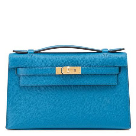 #Hermes Mini #Kelly Pochette Blue Izmir Epsom Gold Hardware #Handbag | Bags