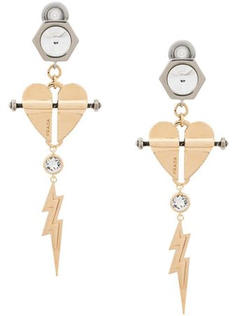 Gold & silver Prada heart and lightning earrings 1JO530PL8 - Farfetch
