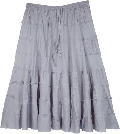 Steel Gray Tiered Short Skirt in Cotton | Short-Skirts | Grey | Junior-Petite, Tiered-Skirt, Vacation, Beach, Solid