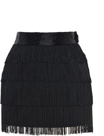 Attico Tiered Fringe Bead-Embellished Crepe Skirt Size: 38