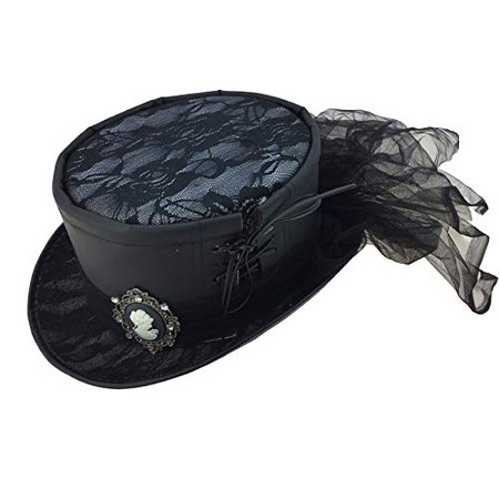 Amazon.com: Storm Buy ] Steampunk Top Hat Mad Scientist Time Traveler Feather Halloween Costume Cosplay Party (Black Leather): Clothing