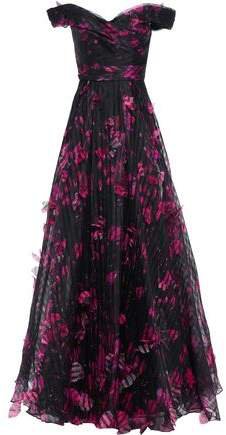 Off-the-shoulder Appliqued Floral-print Organza Gown