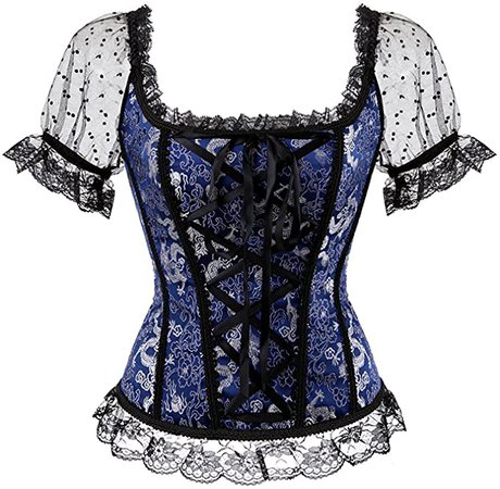 Blidece Gothic Tapestry Lace up Boned Corset Overbust Bustier with Lace Sleeves at Amazon Women’s Clothing store