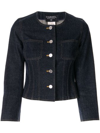 Chanel Pre-Owned Collarless Buttoned Denim Jacket - Farfetch