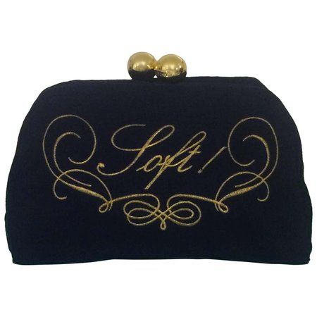 Moschino 1990s Redwall Black and Gold "Soft!" Clutch For Sale at 1stDibs