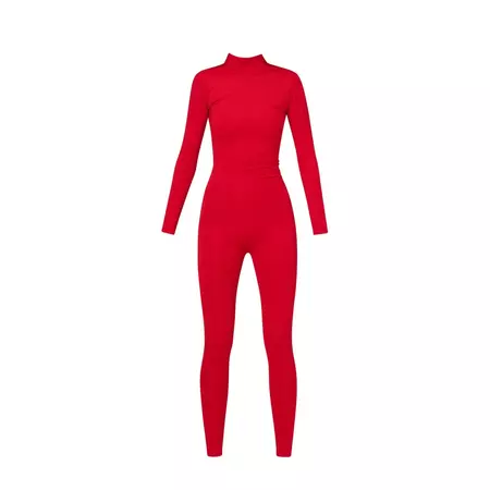 Long-Sleeved Red Fitted Jumpsuit | LIA ARAM | Wolf & Badger
