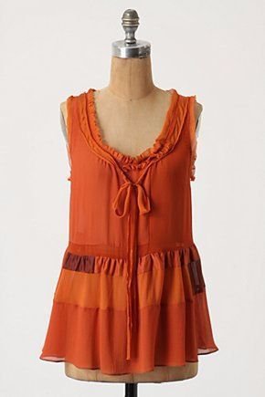 FLOREAT~NEW~Sheer Rust Silk Crepe Anthropologie Full Flowing Summer Tunic Top~L | eBay