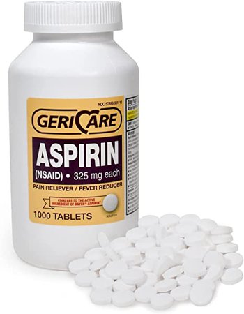 Amazon.com: GeriCare Aspirin Tablets 325mg - Pain Reliever And Fever Reducer Uncoated Aspirins For Adults & Kids 12+ (NSAID) Great For Headache, Toothache, Arthritis, Menstrual & Muscle Pain (Bottle of 1,000) : Health & Household