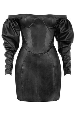 'Personal' Black Off Shoulder Vegan Leather Corset Dress - Mistress Rock
