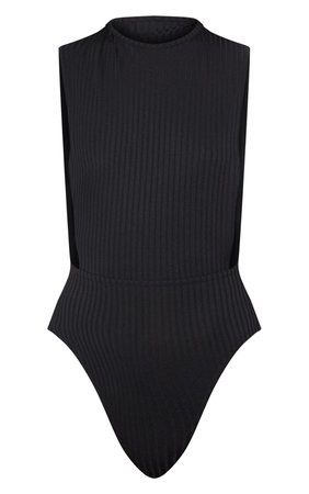 Black Rib Sleeveless Low Arm Bodysuit | Tops | PrettyLittleThing