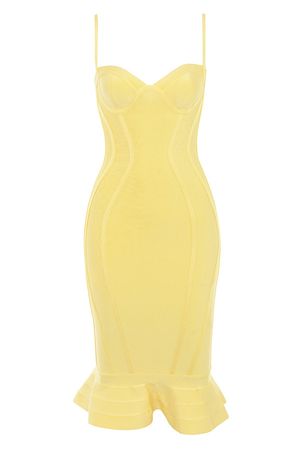Clothing : Bandage Dresses : 'Martine' Lemon Fluted Bustier Bandage Dress