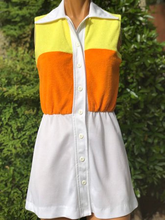 Vintage 1970s Polyester Tennis Candy Corn Dress.Bright Orange | Etsy