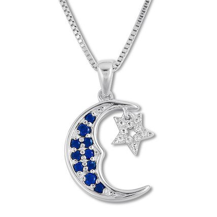 Moon & Star Necklace Lab-Created Sapphires Sterling Silver - 134613607 - Kay