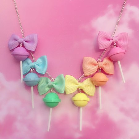 Rainbow kawaii lollipop polymer clay charm statement necklace | Etsy