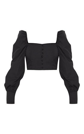 Black Button Up Puffy Sleeved Top
