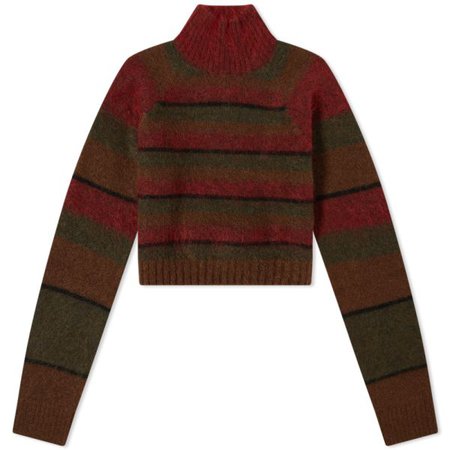 Danielle Guizio Striped Mohair Cropped Sweater Brown & Green | END.