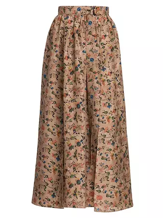 Shop Loro Piana Isabel Belted Garden-Print Silk Maxi Skirt | Saks Fifth Avenue