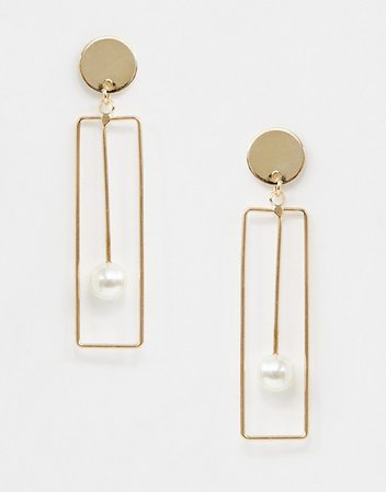 DesignB London | DesignB London gold rectangle pearl drop earrings