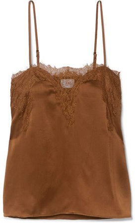 The Sweetheart Lace-trimmed Silk-charmeuse Camisole - Brown