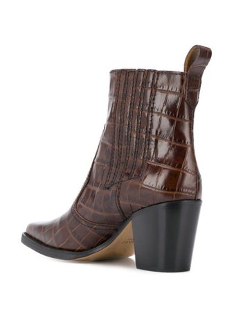 Ganni Western Crocodile-Effect Boots S1025 Brown | Farfetch