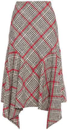 Asymmetric Checked Cotton-blend Tweed Midi Skirt