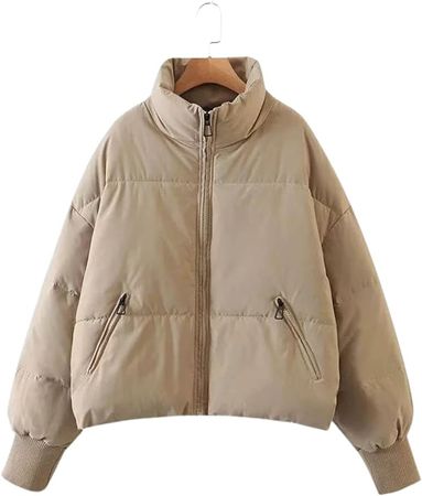 Amazon.com: InterNos Women's Winter Stand Collar Zip Puffer Jacket Baggy Short Padded Down Coats(0128-Coffee-XS) : Clothing, Shoes & Jewelry