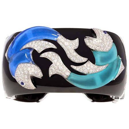 Ella Gafter Pisces Zodiac Cuff Bracelet with Diamonds For Sale at 1stDibs