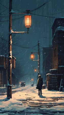 anime aesthetic snow night