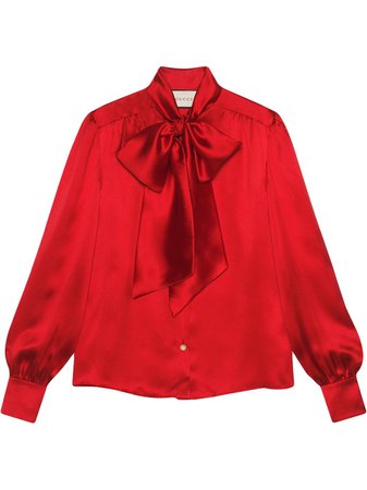 Red Gucci Pussy-Bow Neck Blouse | Farfetch.com