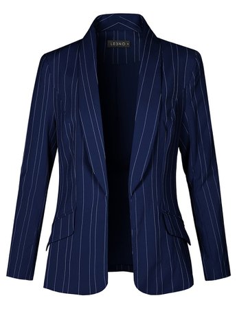 LE3NO Womens Fully Lined Open Front Striped Blazer Jacket | LE3NO blue