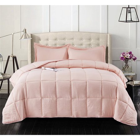 3 Piece Pre washed All Season Goose Down Alternative Comforter Set-Quilted Comforter with Corner Tabs -Box Stitched -250GSM Fiberfill Shabby Chic Farmhouse Style Bedding(Full/King,Pink) - Walmart.com - Walmart.com