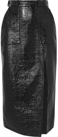 Coated Cotton-blend Midi Skirt - Black