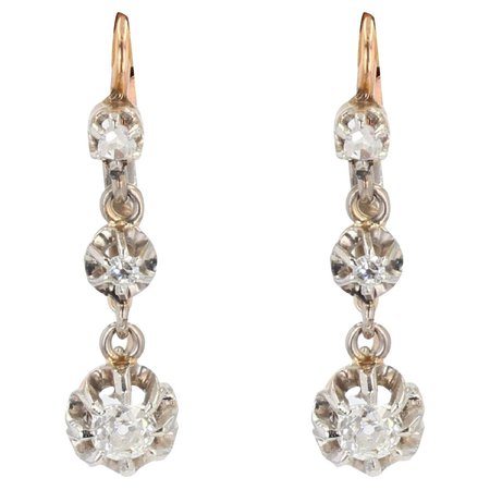 18 Karat Gold Diamond Drop Earrings For Sale at 1stDibs
