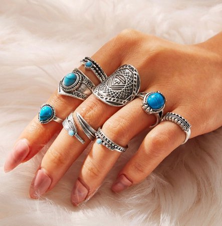 silver ring blue boho accessories