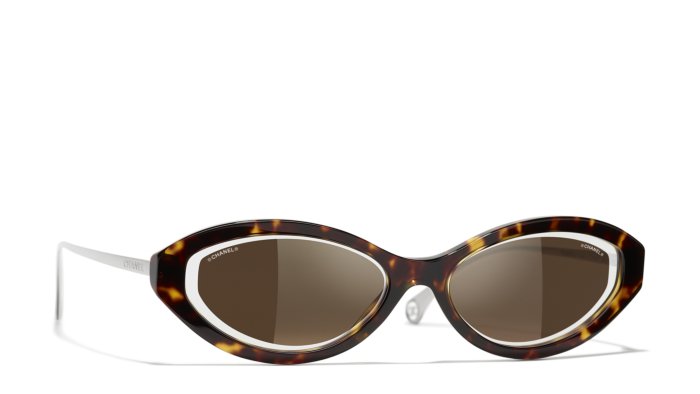 Oval Sunglasses - Dark Tortoise frame, Brown Mirror lenses | CHANEL