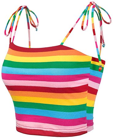 Allegra K Women's Rainbow Striped Tie Spaghetti Straps Cami Tube Top Sleeveless Summer Crop Tops at Amazon Women’s Clothing store