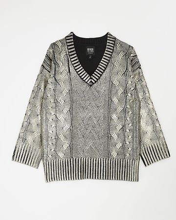 Gold cable knit metallic jumper | River Island