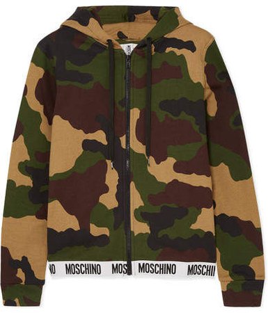 Camouflage-print Cotton-jersey Hoodie - Army green