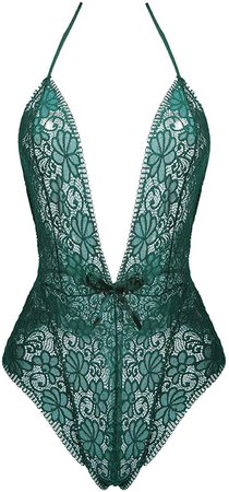 Cherrydew Womens Sexy Lace Teddy Lingerie One Piece Halter Plunging at Amazon Women’s Clothing store