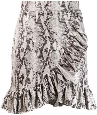 ruffled snakeskin print skirt