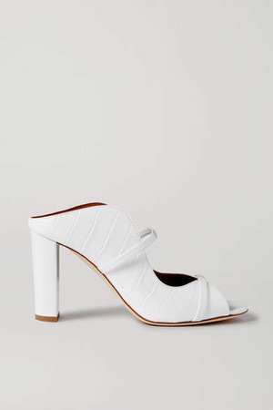 Norah 85 Croc-effect Leather Sandals - White