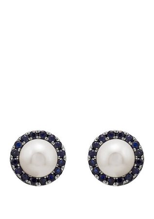 Belk & Co. 5.5 ct. t.w. Freshwater Pearl with 0.74 ct. t.w. Sapphire Earrings in 10k White Gold