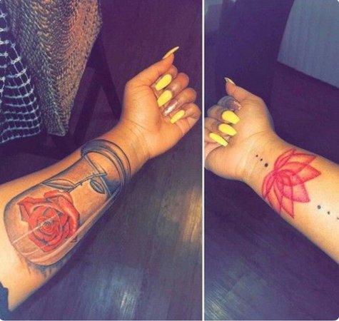 Beauty and the Beast Rose + Lotus flower tattoo(s)