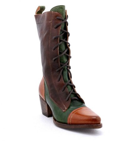 Victorian Style Oak Tree Farms Handcrafted Baisley Cognac Leather Lace-Up Boots